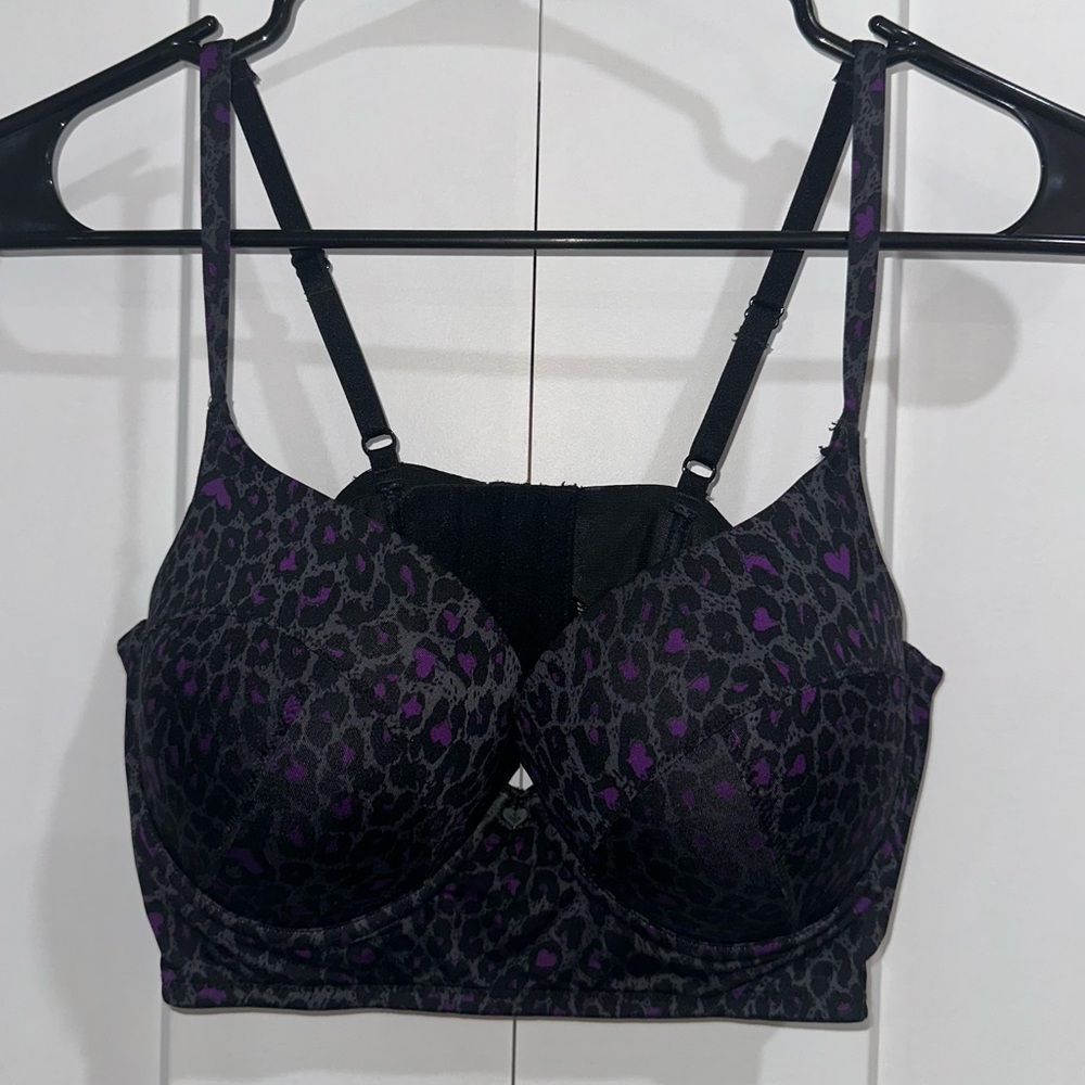 Blackheart 36C Bra. Purple grey black leopard print.